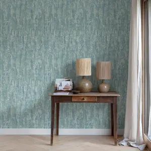 Grandeco Rocks Distressed Plaster Effect  Plain Blown Vinyl Wallpaper, Green