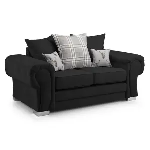 Milan Fabric 2 Seater Sofa Black Fabric Scatter Back Chesterfield Style