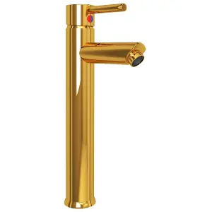 Bathroom Sink with Tap and Push Drain Gold Tempered Glass