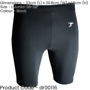 L - BLACK Junior Sports Baselayer Compression Shorts Bottoms - Unisex Training