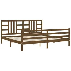 Berkfield Bed Frame with Headboard Honey Brown 200x200 cm Solid Wood