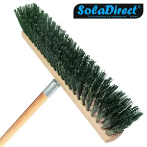 Heavy Duty Garden Broom with Handle, Outdoor for Wet & Dry Surfaces, 20" Synthetic Hard Bristle Sweeping Brush for Cleaning Green