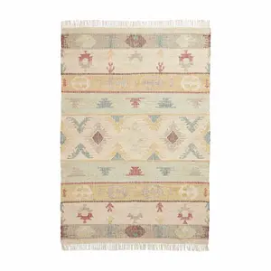 MultiColoured Geometric Striped Kilim Modern Rug For Bedroom & Living Room-120cm X 170cm