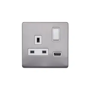 Lieber Brushed Chrome 1 Gang 13A DP Socket with USB-A 3.1A