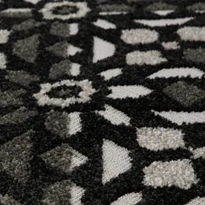 Charcoal Outdoor Rug, Geometric Stain-Resistant Rug For Patio Decks Garden, 6.3mm Modern Outdoor Area Rug-200cm X 285cm