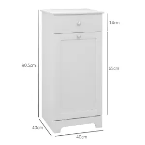 HOMCOM Bathroom Cabinet with Folding Laundry Hamper and Drawer, White