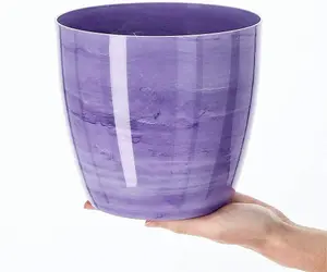 Flower Pots 6 Colours 4 sizes Marble Plastic Plant Pots Planter Deco Round Deco  Purple 12cm