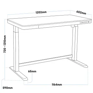 Dellonda Black Electric Adjustable Standing Desk with USB & Drawer, 1200 x 600mm