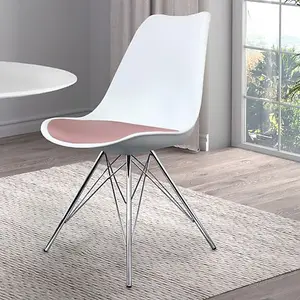 Soho White and Blush Pink Plastic Dining Chair with Chrome Metal Legs