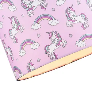 Beautiful Modern Soft Lilac Cotton Lampshade with Unicorns Clouds and Rainbows