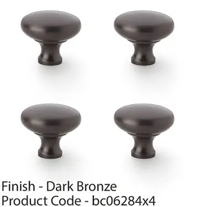 4 PACK - Victorian Round Door Knob - Dark Bronze 38mm - Kitchen Cabinet Pull Handle