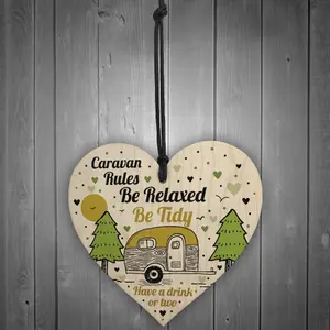 Red Ocean Caravan Rules Novelty Hanging Handmade Wooden Heart Plaque Caravan Accessories Retirement Gifts