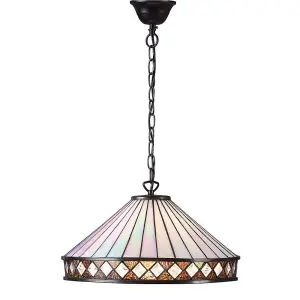 Luminosa Fargo 1 Light Large Ceiling Pendant Dark Bronze, Tiffany glass, E27