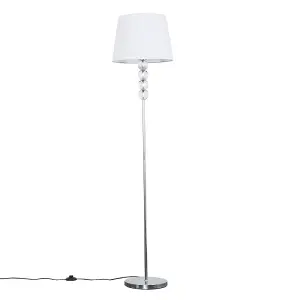 ValueLights Eleanor Modern Silver Chrome & Clear Acrylic Ball Floor Lamp with White Tapered Shade