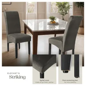 Dining Chair - ergonomic seat shape, high backrest, padded, faux leather - gray marbled