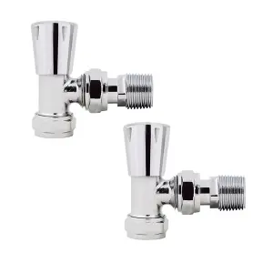 Right Radiators 15mm x 1/2" Chrome Angled Lockshield Valve Towel Rail Radiator Valves Central Heating Taps