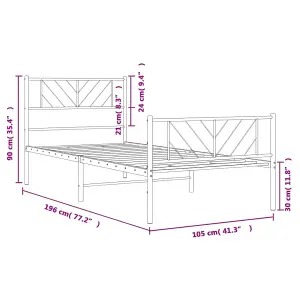 Berkfield Metal Bed Frame with Headboard and Footboard Black 100x190 cm