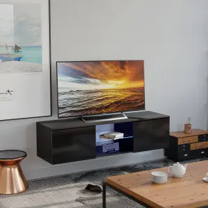 MDA Designs Ara Black Modern TV Cabinet for Flat TV Screens of up to 65" Entertainment Unit with Built-in Blue LED Lights