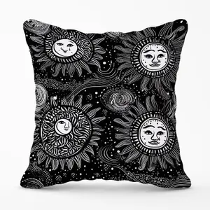 Moon and Sun White Black Outdoor Cushion 45cm x 45cm