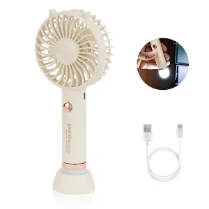 KRYPTON Rechargeable Mini Fan Multifunctional Personal Portable Fan & LED Light Electric USB Travel Fan, Cream