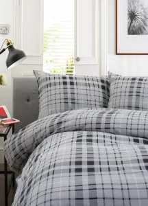 TLC Buchanan Check Printed Brushed 100% Cotton Bedlinen Duvet set