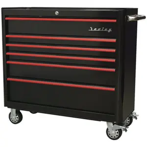 1100mm Retro Black Tool Chest with 6 Drawers - Mobile Storage Solution