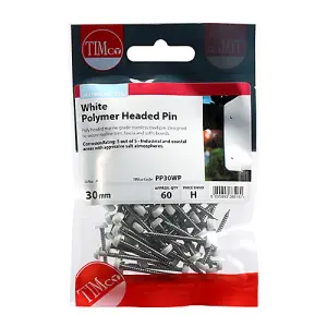 Timco - Polymer Headed Pins - Stainless Steel - White (Size 30mm - 60 Pieces)