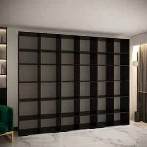 Elegant Black Manhattan I Hinged Door Wardrobe W3000mm H2370mm D470mm - Gold Handles, Customisable Storage