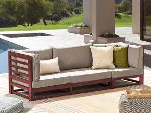 Garden Sofa TRANI Acacia Wood Dark Red 3 Seater