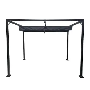 Manhattan Metal Pergola Modern Garden Gazebo with Retractable Roof - Grey