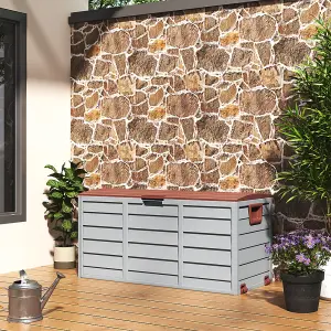 3.6 x 1.7 ft Brown Waterproof Wooden Style Large Plastic Garden Storage Box with Wheels 290L