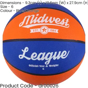 Size 6 Blue & Orange League Basketball Ball - High Grip Rubber Durable Outdoor