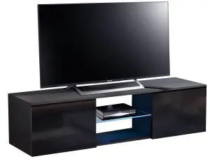 MDA Designs Ara Black Modern TV Cabinet for Flat TV Screens of up to 65" Entertainment Unit with Built-in Blue LED Lights