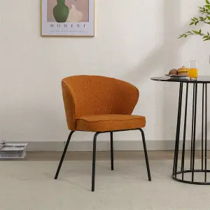 017 Boucle Fabric Wing back Armchair Accent Chair  Dining Chair with Black Powder Coating Metal Leg, Orange