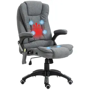 Vinsetto Office Chair w/ Heating Massage Points Relaxing Reclining Grey