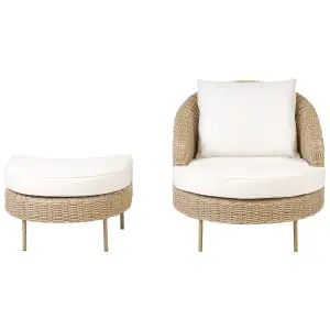 Garden Armchair with Ottoman ARCILLE PE Rattan Natural