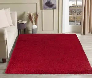 Serdim Rugs Plain Living Room Shaggy Area Rugs Red 200x290 cm