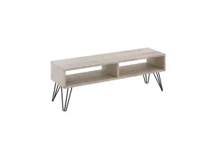 TV Cabinet with Shelf Living Room Industrial Metal Legs Platinum Grey Oak Effect