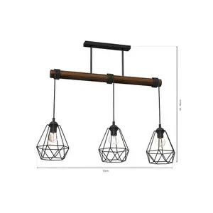 Milagro Acero Pendant Lamp 3XE27 This Hand Made Industrial Style Lamp Is Hand Made from Sleek Black Steel And Natural Dark Wood