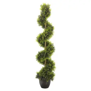 Faux Cypress Spiral Topiary - UV & Weather Resistant Home or Garden Artificial Plant with Black Plastic Pot - H120 x 24cm Diameter