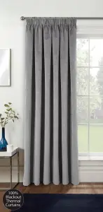 Grey Velvet, Supersoft, 100% Blackout, Thermal Single Door Curtain with Tape Top - 66 x 84 inch (168x214cm)