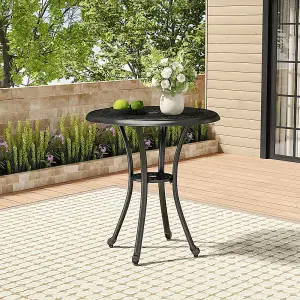 Black Round Cast Aluminum Outdoor Patio Bistro Dining Table with Umbrella Hole