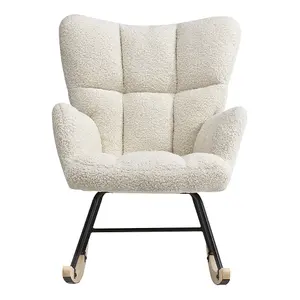 Rocking Armchair Tufted Upholstered Rocker Chair Recliner Sofa Chair, Cream