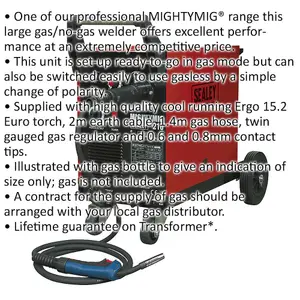 210A Gas / No-Gas MIG Welder with Euro Torch - 2m Earth Cable - 230V Supply