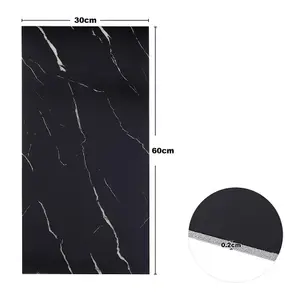 Sleek Black Marble Waterproof Adhesive Tile Stickers, Set of 10 (60cm x 30cm) for Living room,Bathroom & Kitchen Decor