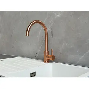 Liquida W06CP Swan Neck Monobloc Single Lever Copper Kitchen Mixer Tap