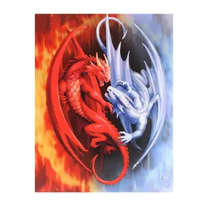 Anne Stokes Fire And Ice Canvas Plaque Red/Blue (25cm x 19cm)