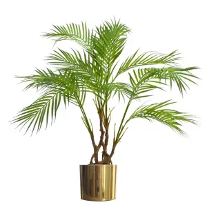 Large Artificial Palm Tree Natural Areca 90cm Gold Planter 3ft Realistic Botanik