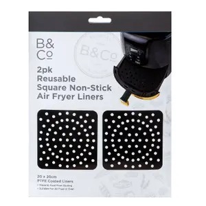 Air Fryer Liner Square 2 Pack Reusable Non Stick PTFE Liners Black