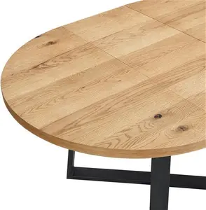 Bern Extending Round Oak Dining Table, Modern Industrial Oak Wood Metal Leg Design, Black/Oak Modern Wooden - Daals - Dining Tables